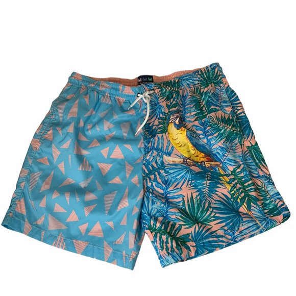Charleston Threads Mens Swim Trunks XXL Blue Pink Parrot Short Elastic Waist - Picture 6 of 12